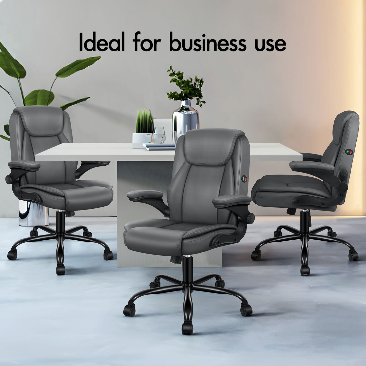 ELFORDSON Massage Office Chair Executive Computer Gaming Seat PU Leather Grey