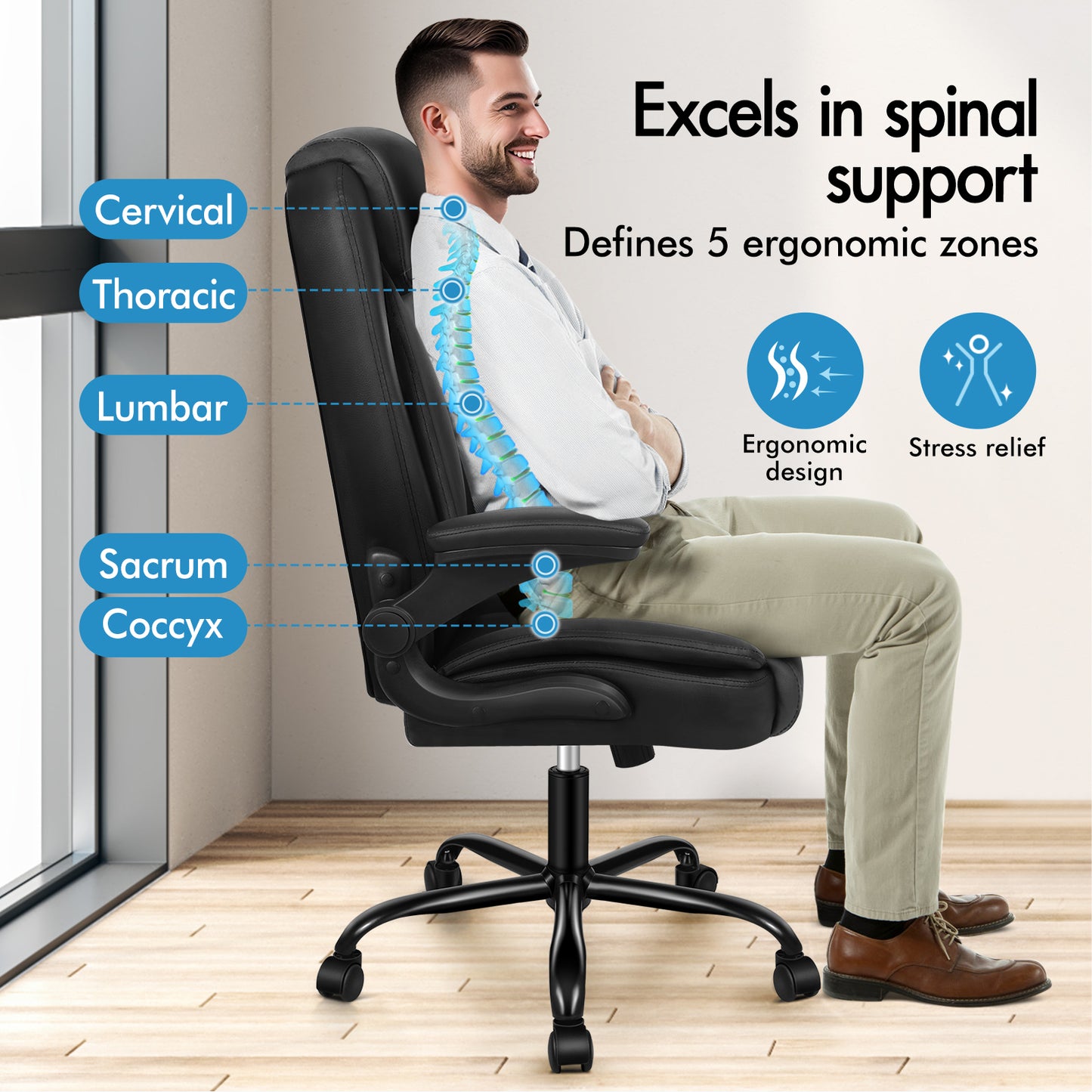 ELFORDSON Massage Office Chair Ergonomic Executive Computer Gaming PU Leather