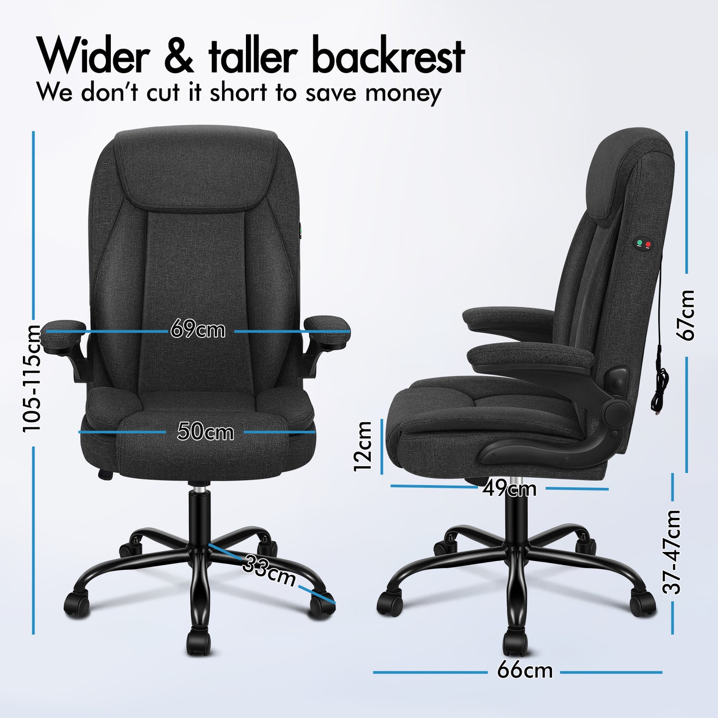 ELFORDSON Massage Office Chair Ergonomic Executive Computer Gaming Fabric Black