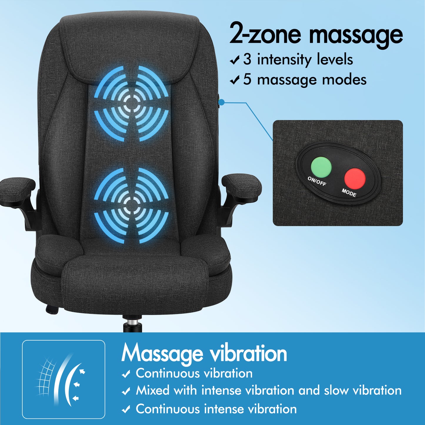 ELFORDSON Massage Office Chair Ergonomic Executive Computer Gaming Fabric Black