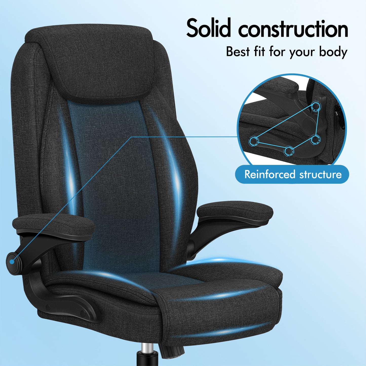 ELFORDSON Massage Office Chair Ergonomic Executive Computer Gaming Fabric Black