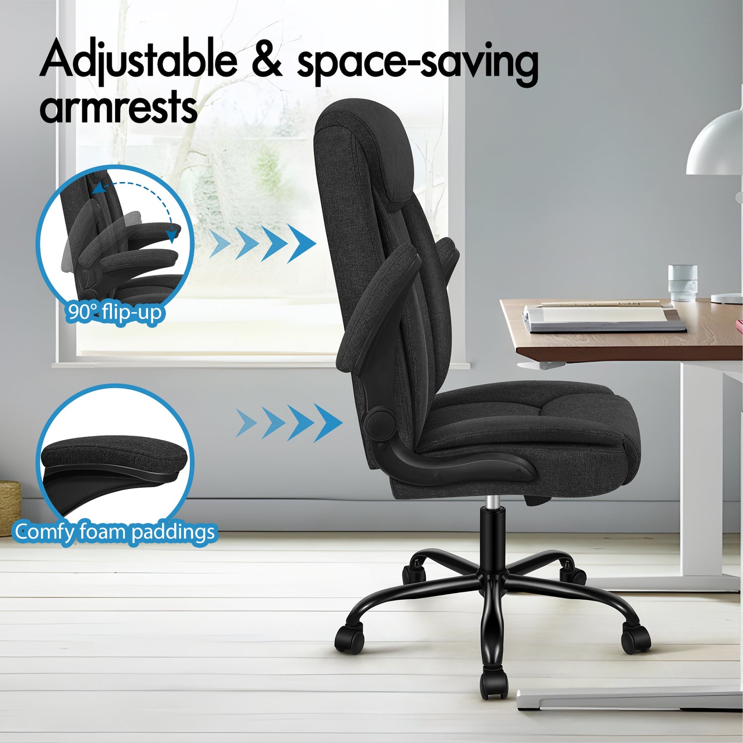 ELFORDSON Massage Office Chair Ergonomic Executive Computer Gaming Fabric Black