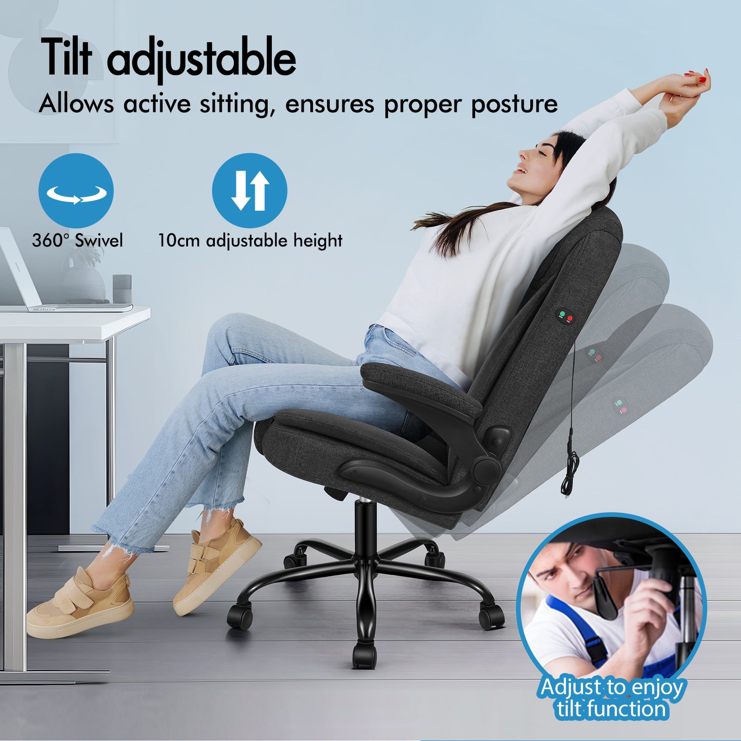 ELFORDSON Massage Office Chair Ergonomic Executive Computer Gaming Fabric Black