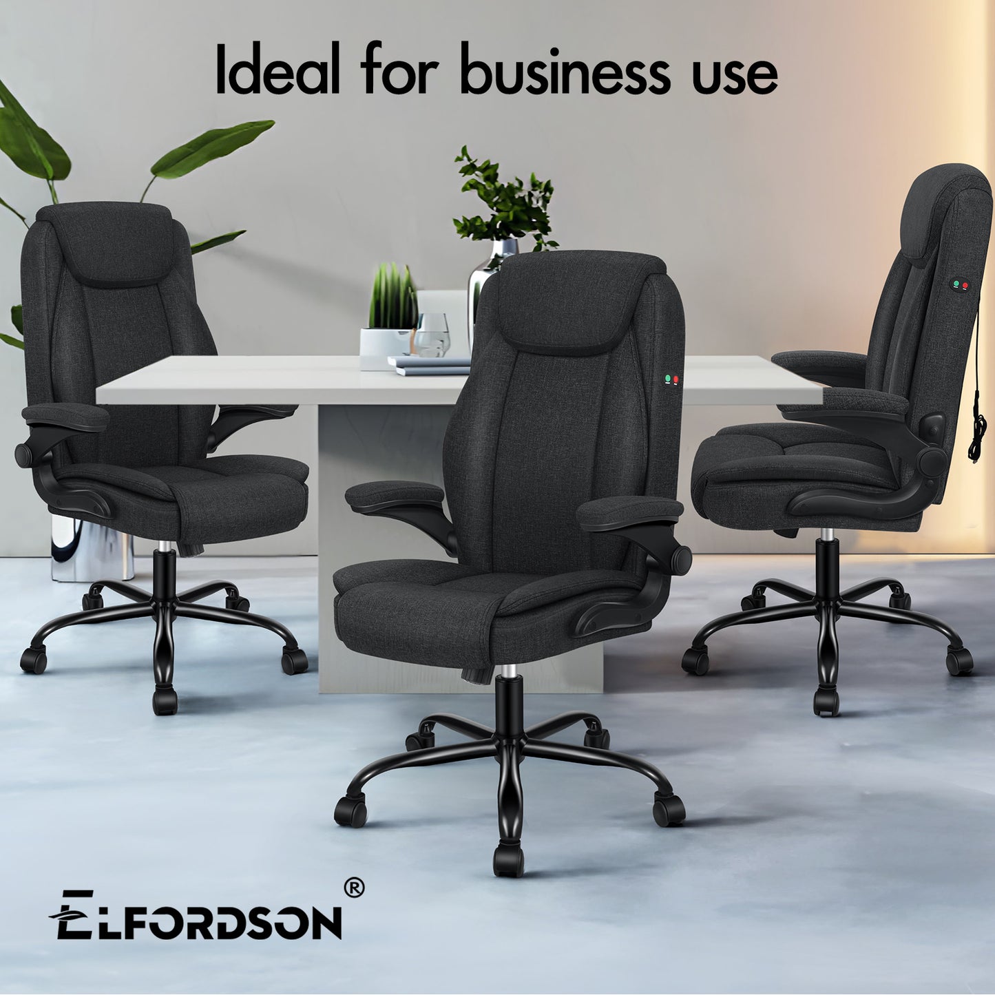 ELFORDSON Massage Office Chair Ergonomic Executive Computer Gaming Fabric Black