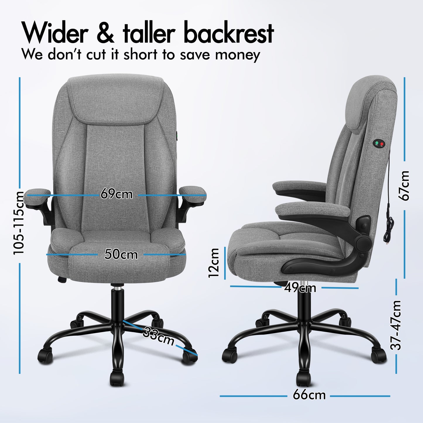 ELFORDSON Massage Office Chair Ergonomic Executive Computer Gaming Fabric Grey
