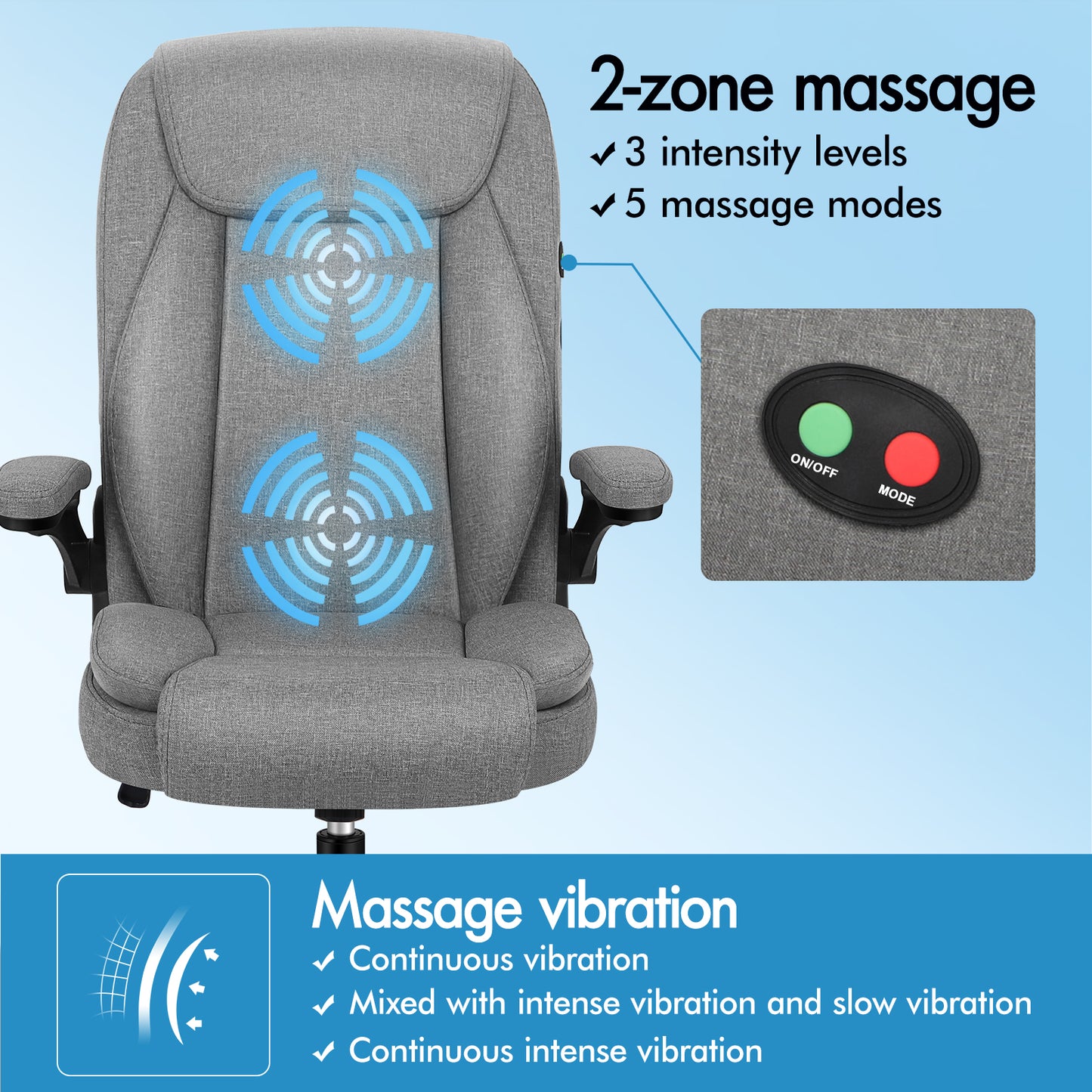 ELFORDSON Massage Office Chair Ergonomic Executive Computer Gaming Fabric Grey