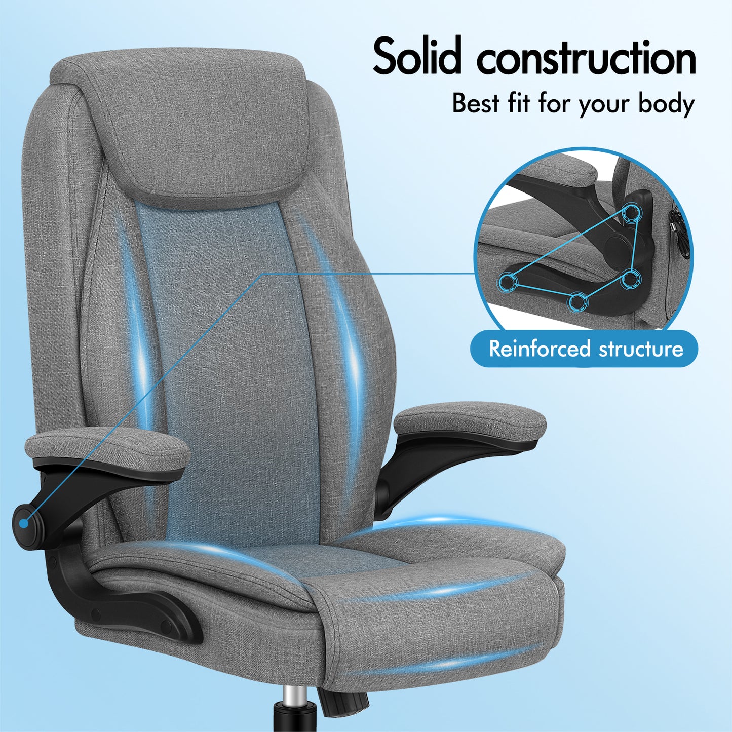 ELFORDSON Massage Office Chair Ergonomic Executive Computer Gaming Fabric Grey