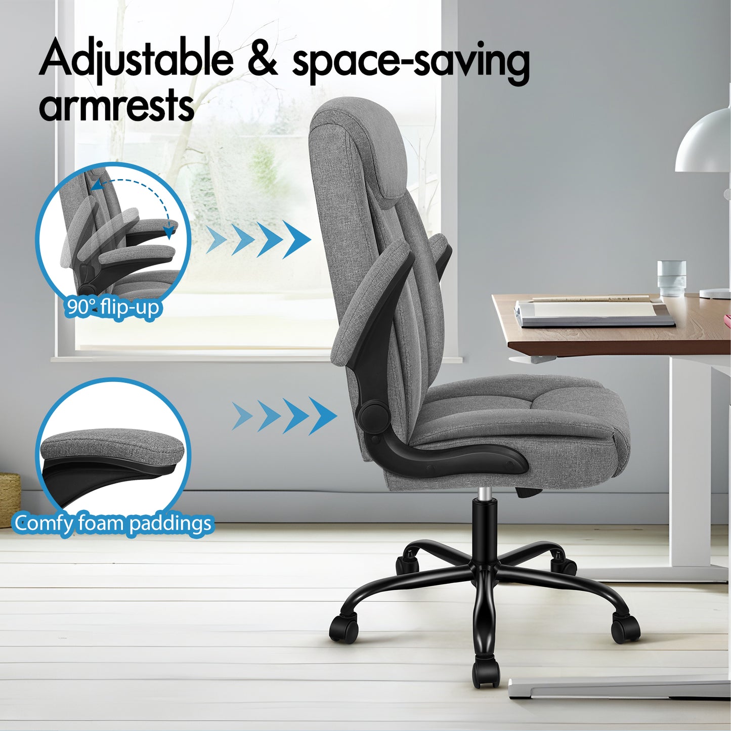 ELFORDSON Massage Office Chair Ergonomic Executive Computer Gaming Fabric Grey