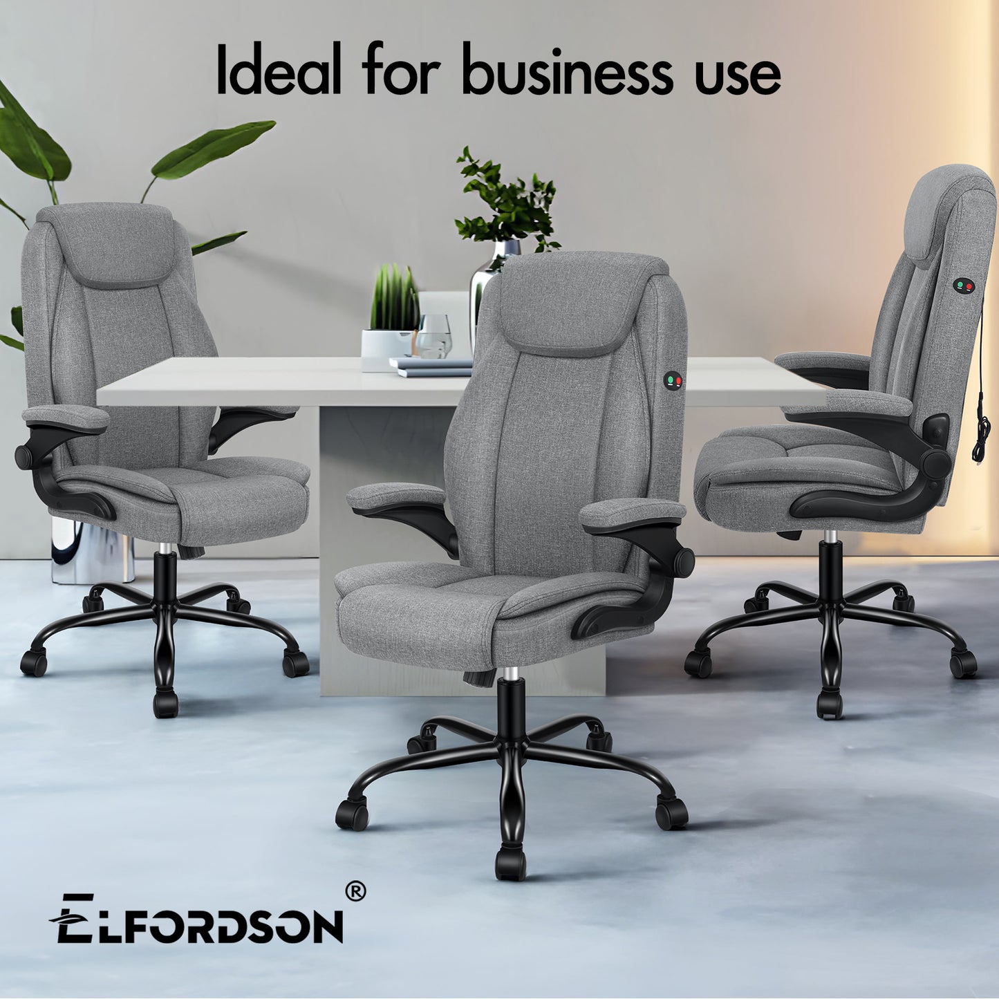 ELFORDSON Massage Office Chair Ergonomic Executive Computer Gaming Fabric Grey