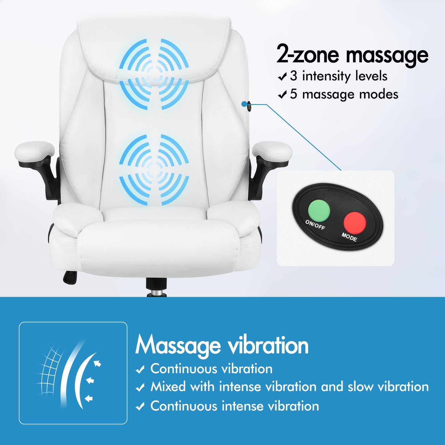 ELFORDSON Massage Office Chair Executive Computer Gaming Seat PU Leather White