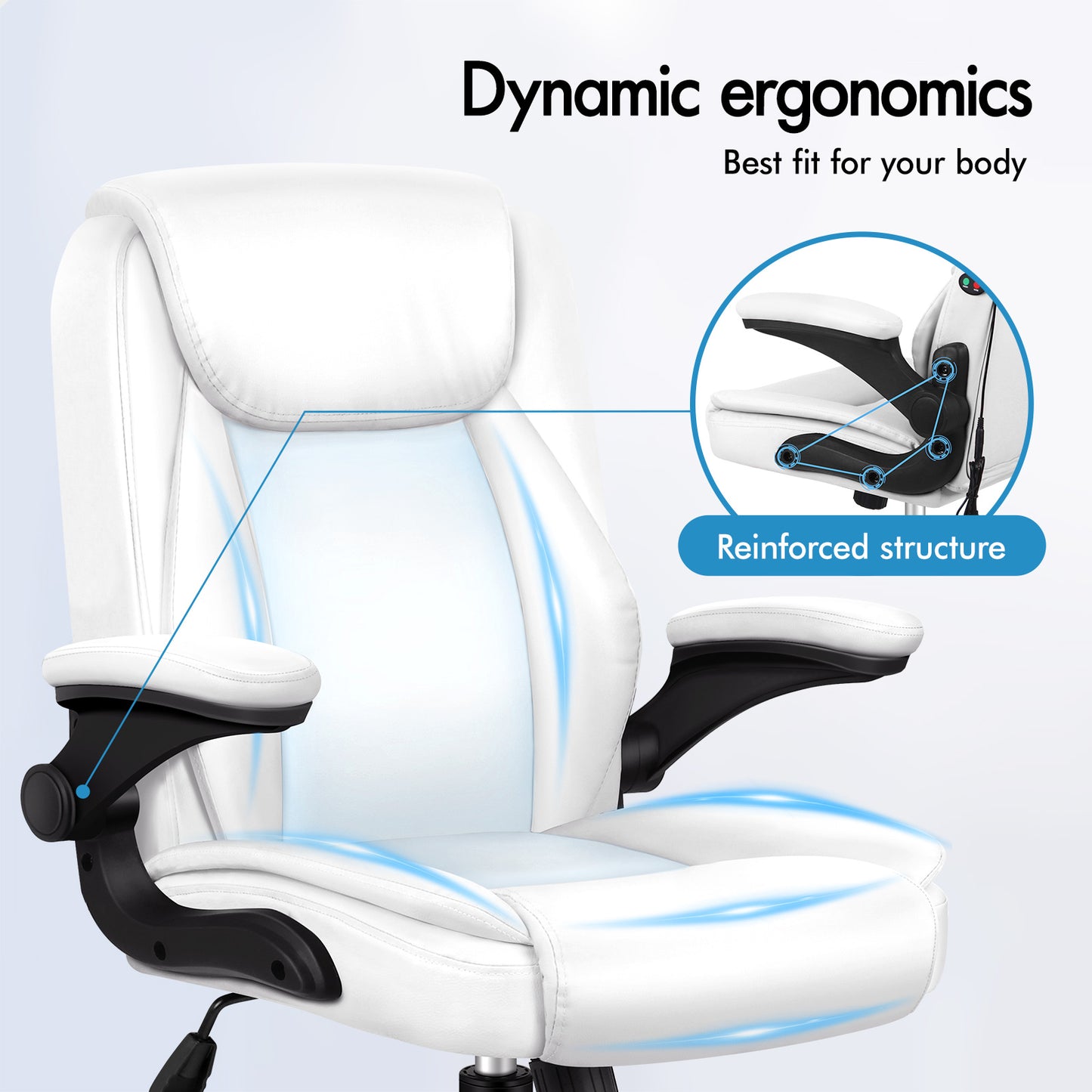 ELFORDSON Massage Office Chair Executive Computer Gaming Seat PU Leather White