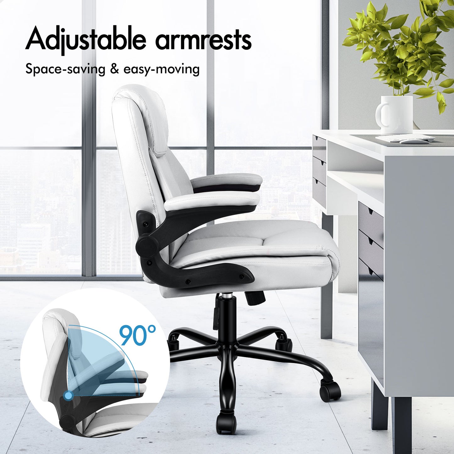 ELFORDSON Massage Office Chair Executive Computer Gaming Seat PU Leather White