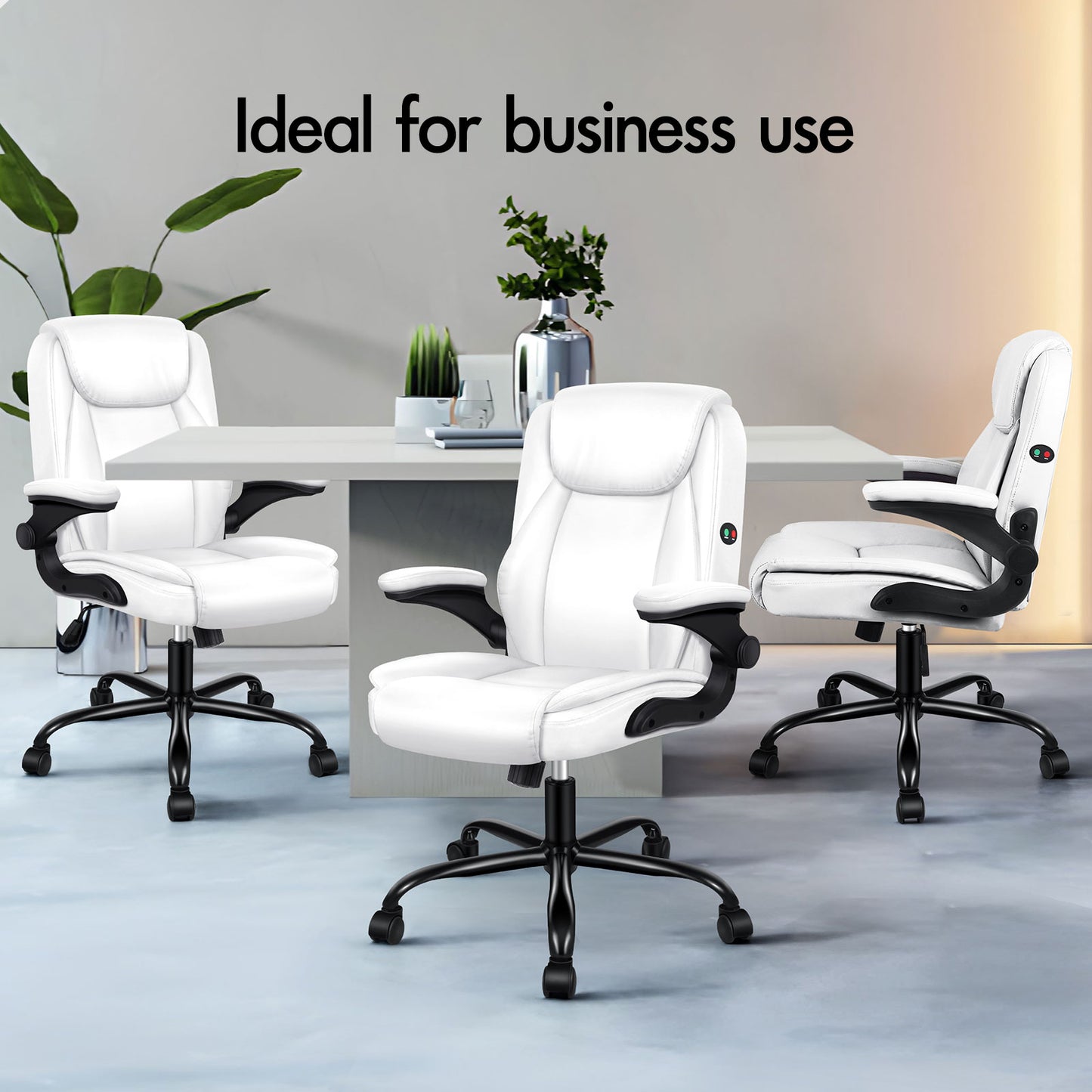 ELFORDSON Massage Office Chair Executive Computer Gaming Seat PU Leather White