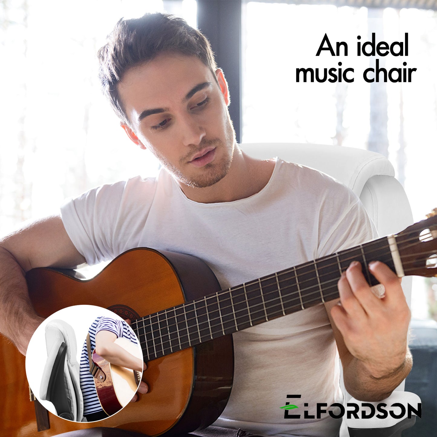 ELFORDSON Massage Office Chair Executive Computer Gaming Seat PU Leather White