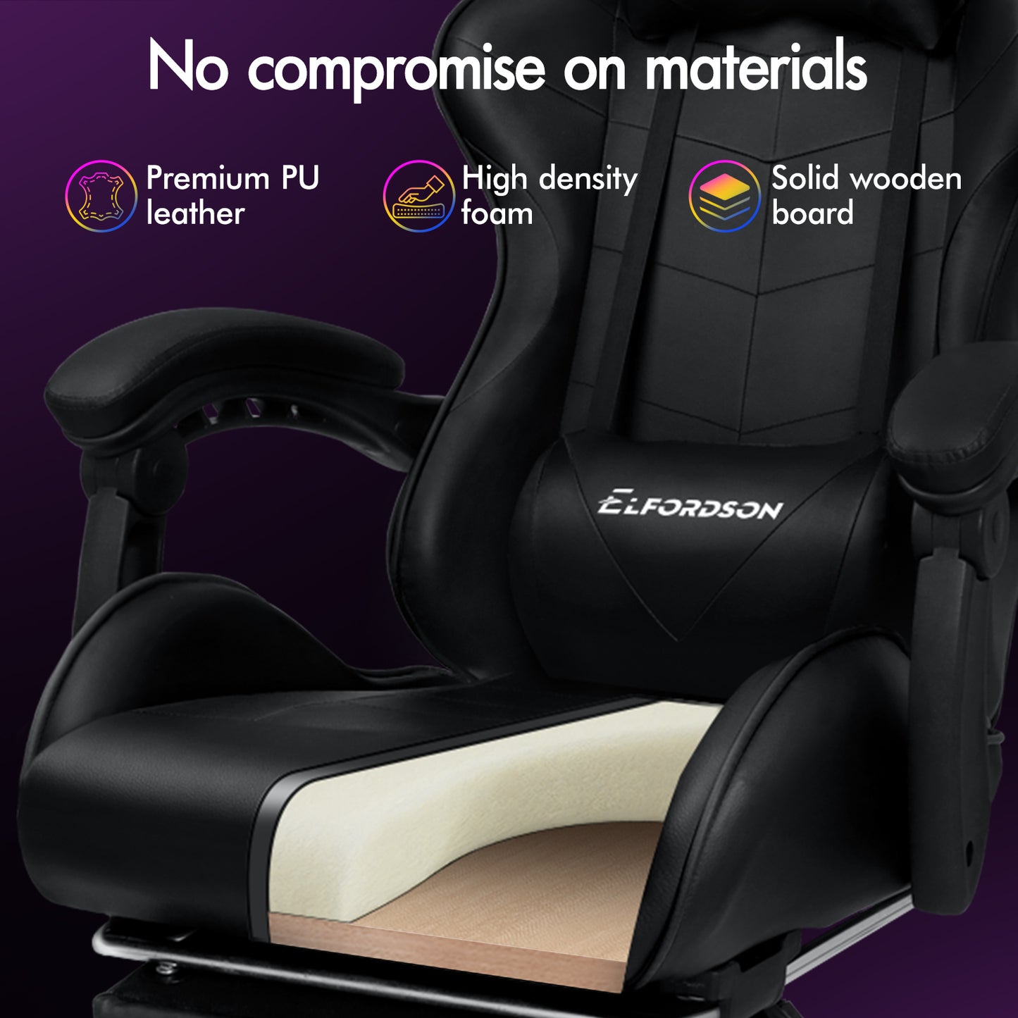 ELFORDSON Gaming Chair Office Massage Computer Racing Seat PU Leather Black