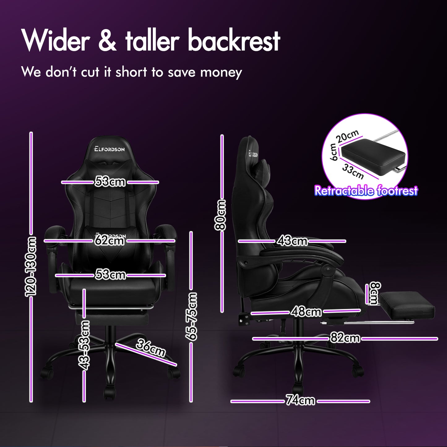 ELFORDSON Gaming Chair Office Massage Computer Racing Seat PU Leather Black
