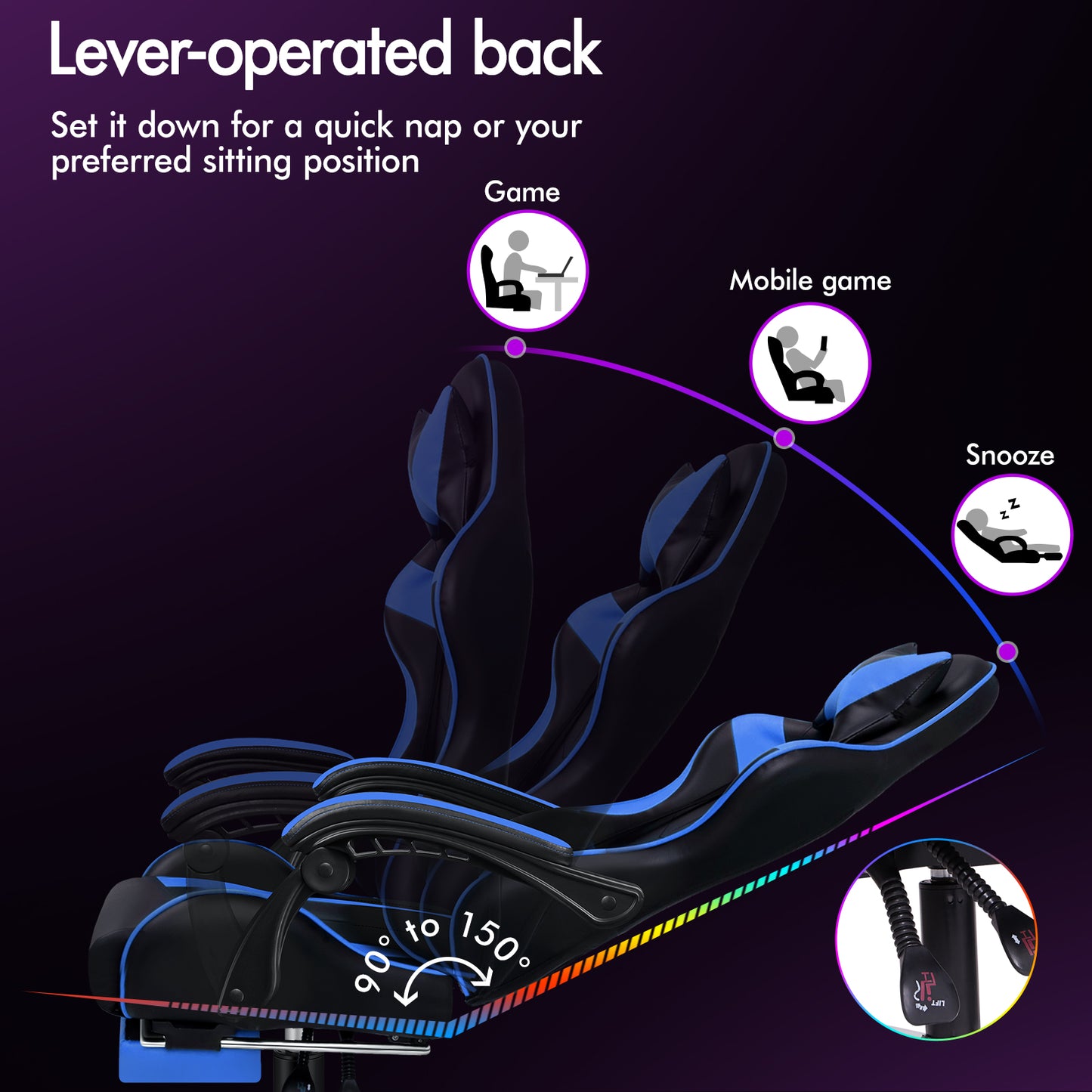 ELFORDSON Gaming Chair Office Massage Computer Racing Seat PU Leather Blue