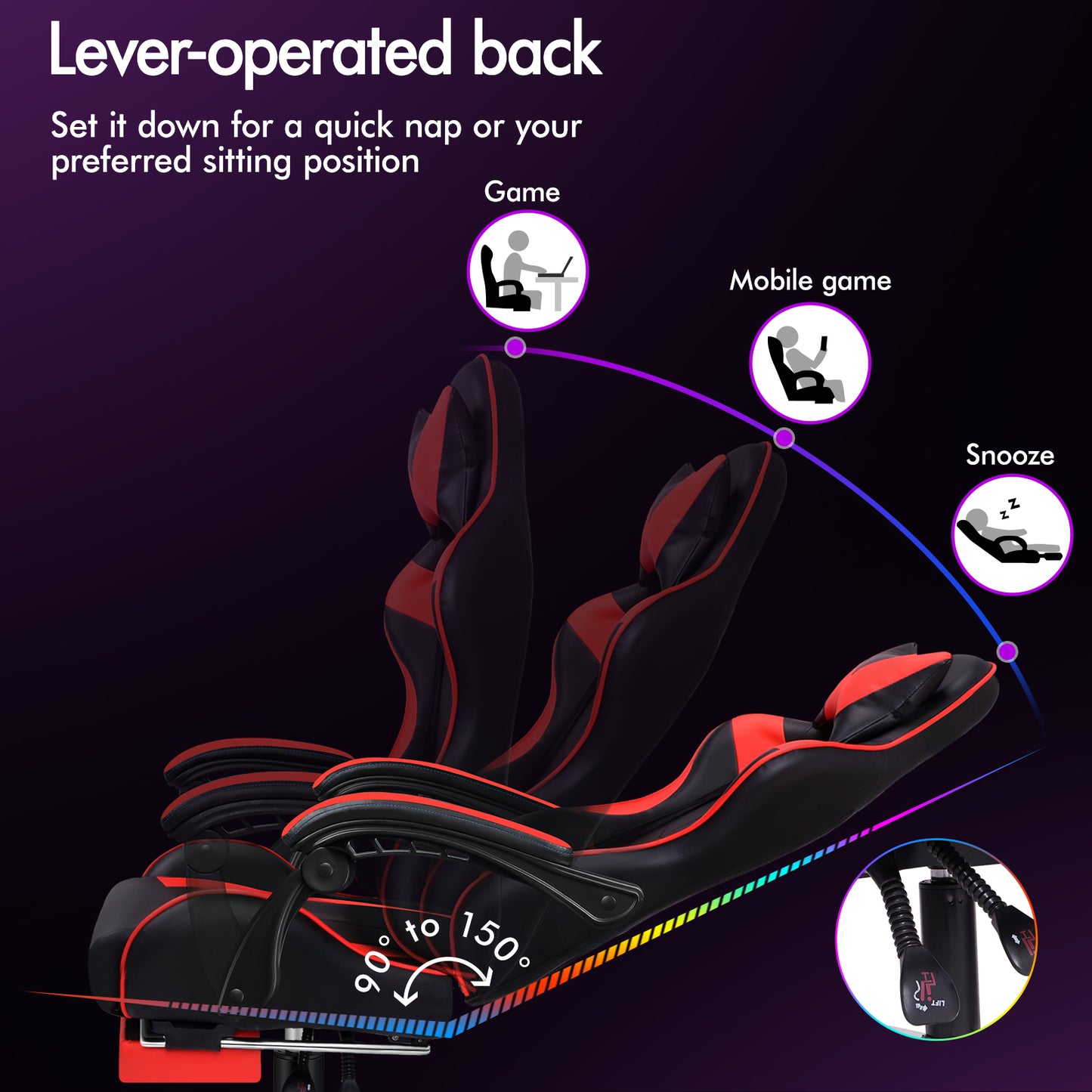 ELFORDSON Gaming Chair Office Massage Computer Racing Seat PU Leather Red