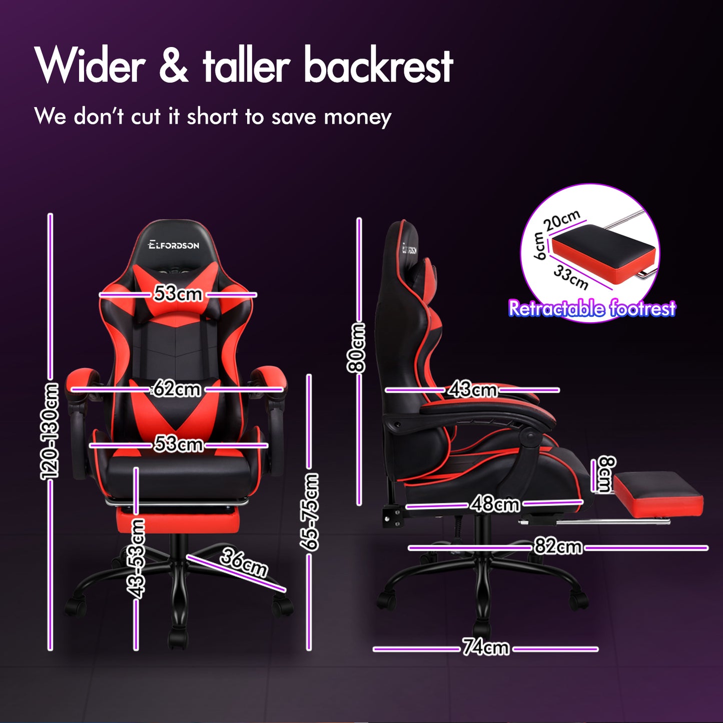 ELFORDSON Gaming Chair Office Massage Computer Racing Seat PU Leather Red