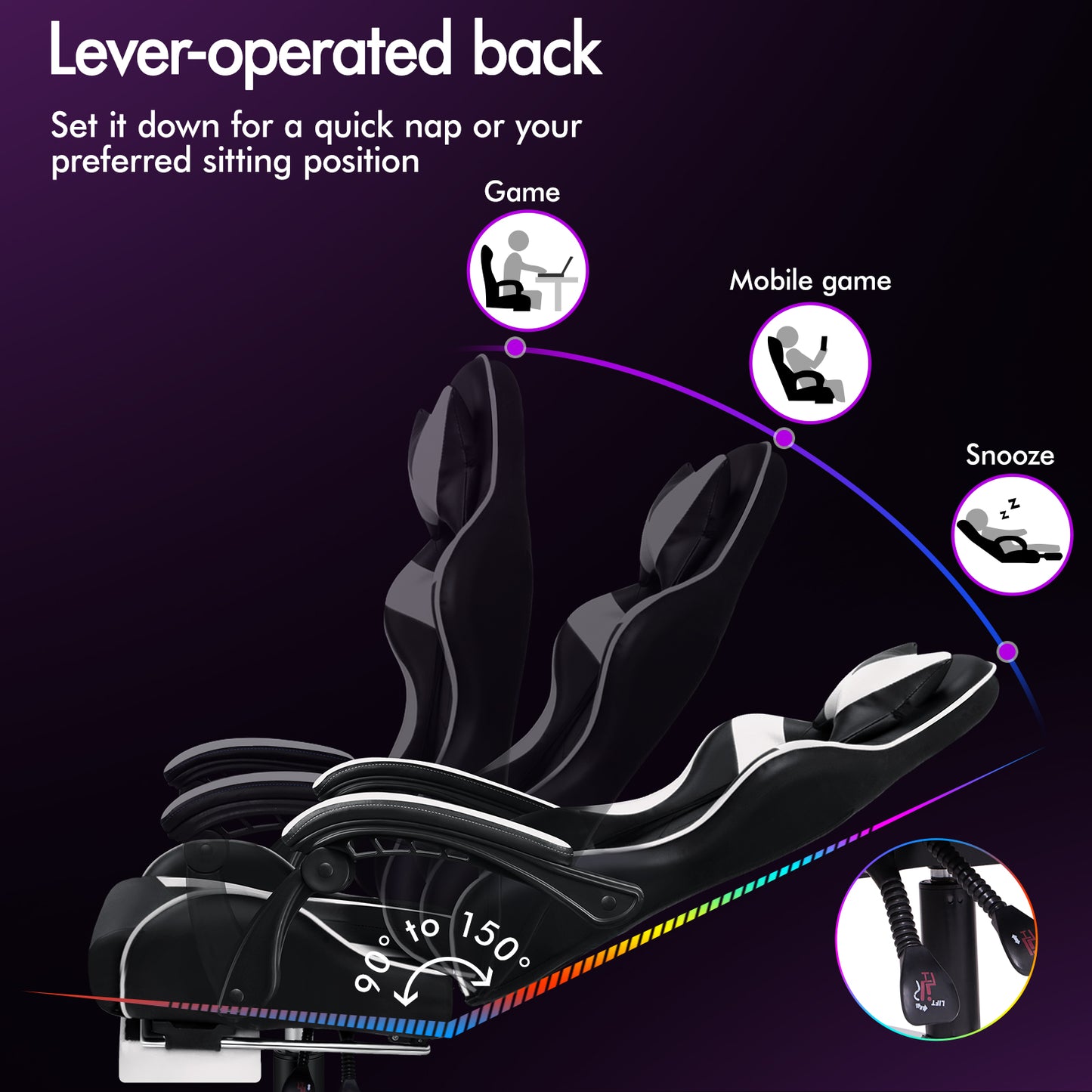 ELFORDSON Gaming Chair Office Massage Computer Racing Seat PU Leather White