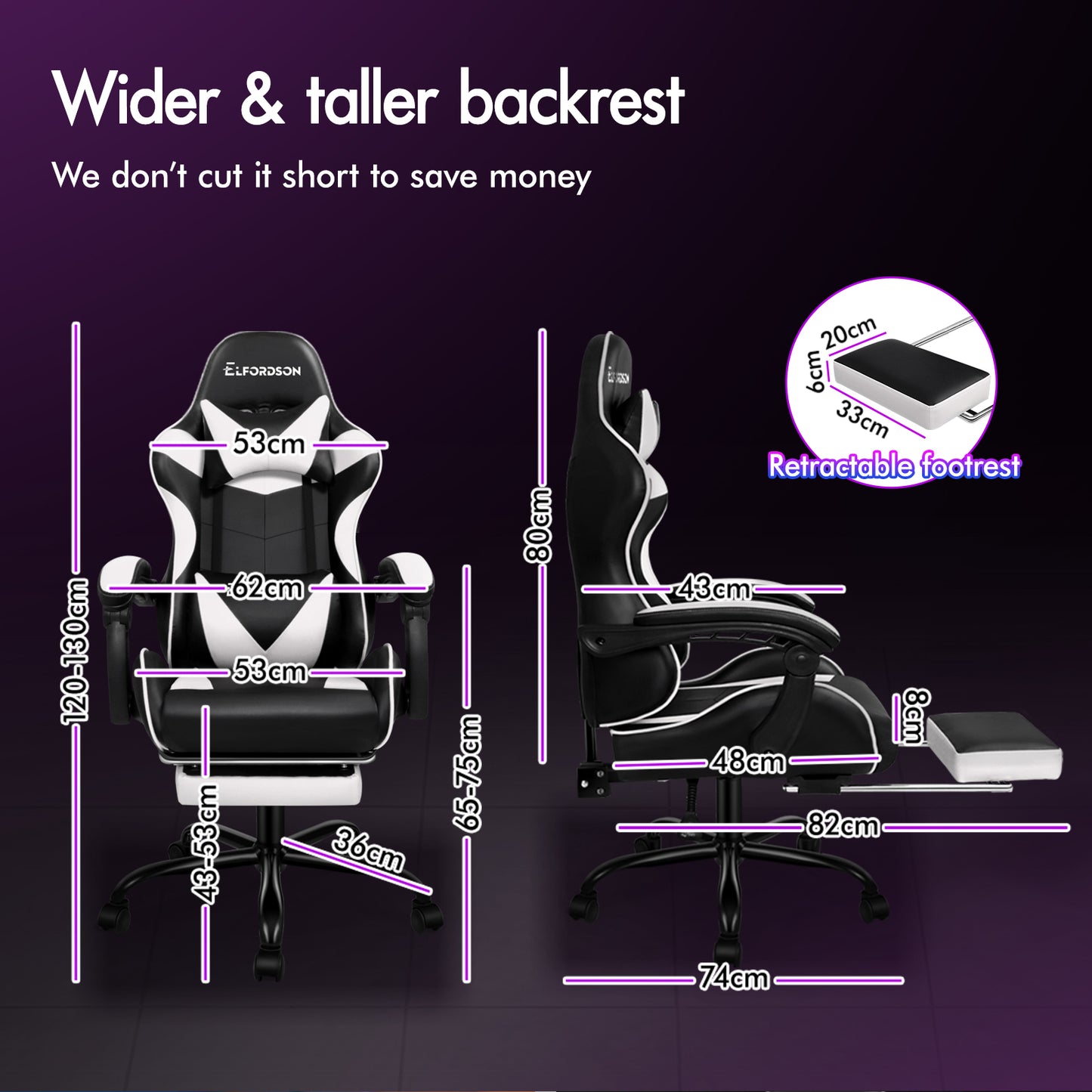 ELFORDSON Gaming Chair Office Massage Computer Racing Seat PU Leather White