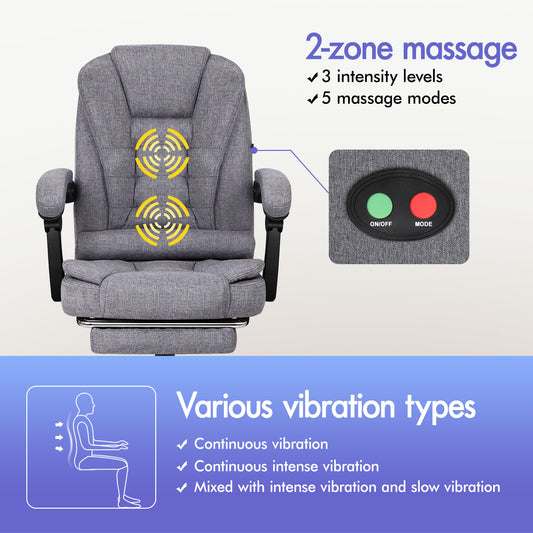 ELFORDSON Massage Office Chair with Footrest Executive Gaming Seat Breathable Fabric Upholstery, Grey