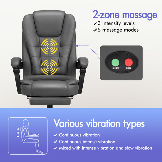 ELFORDSON Massage Office Chair with Footrest Executive Gaming Seat Leather Grey