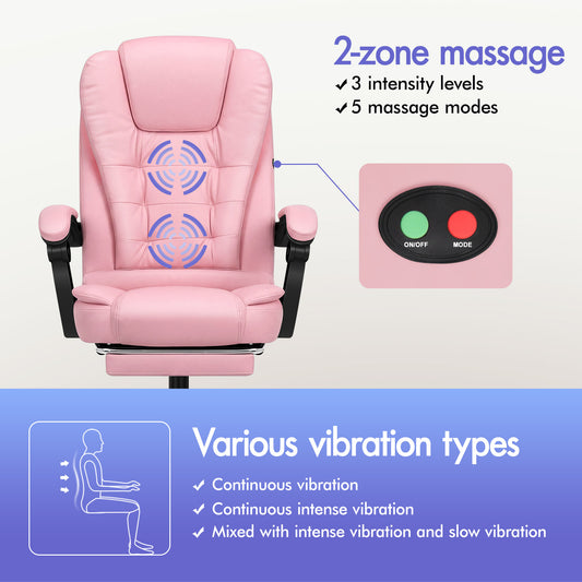 ELFORDSON Massage Office Chair with Footrest Executive Gaming Seat Leather Pink