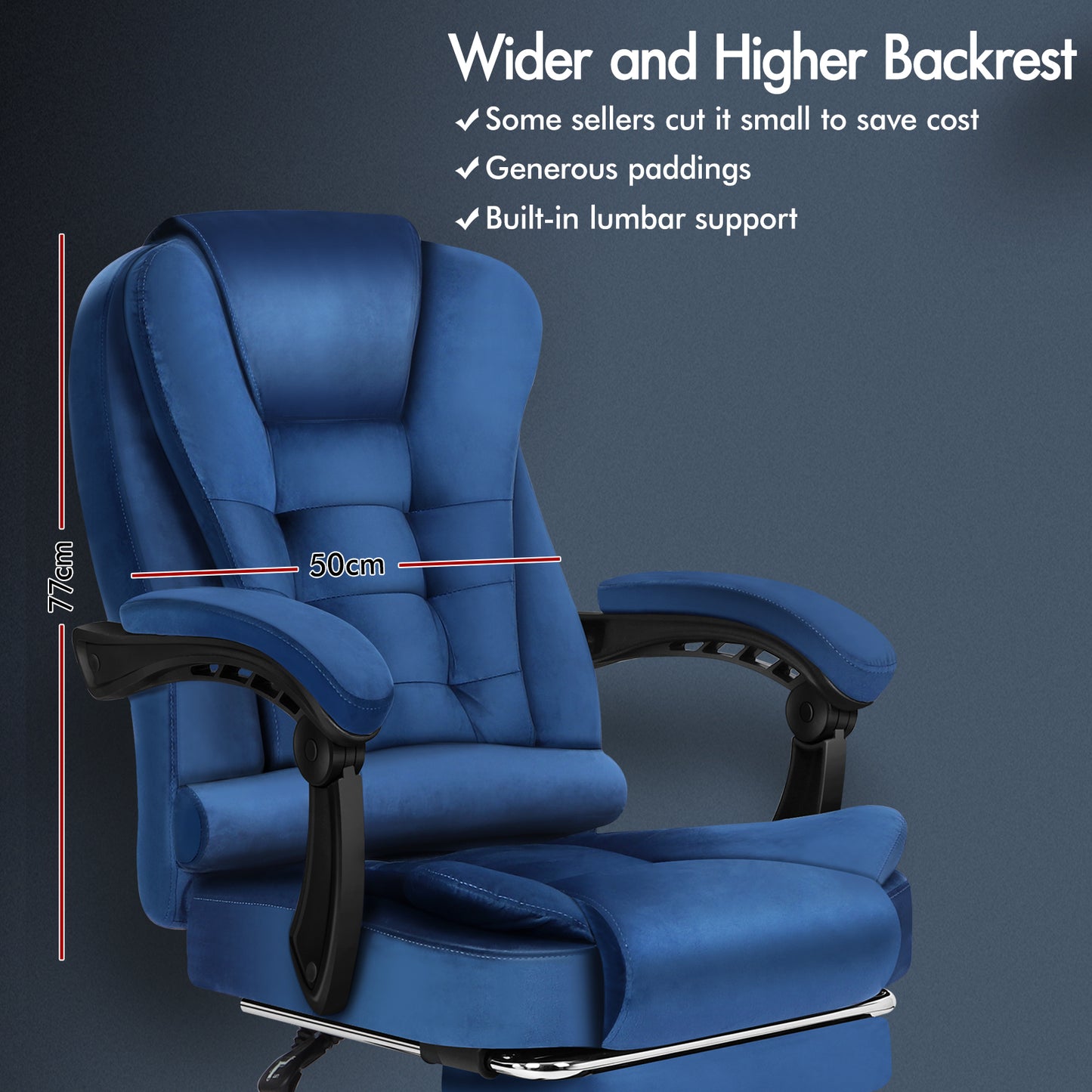 ELFORDSON Massage Office Chair with Footrest Executive Gaming Seat, Velvet Blue