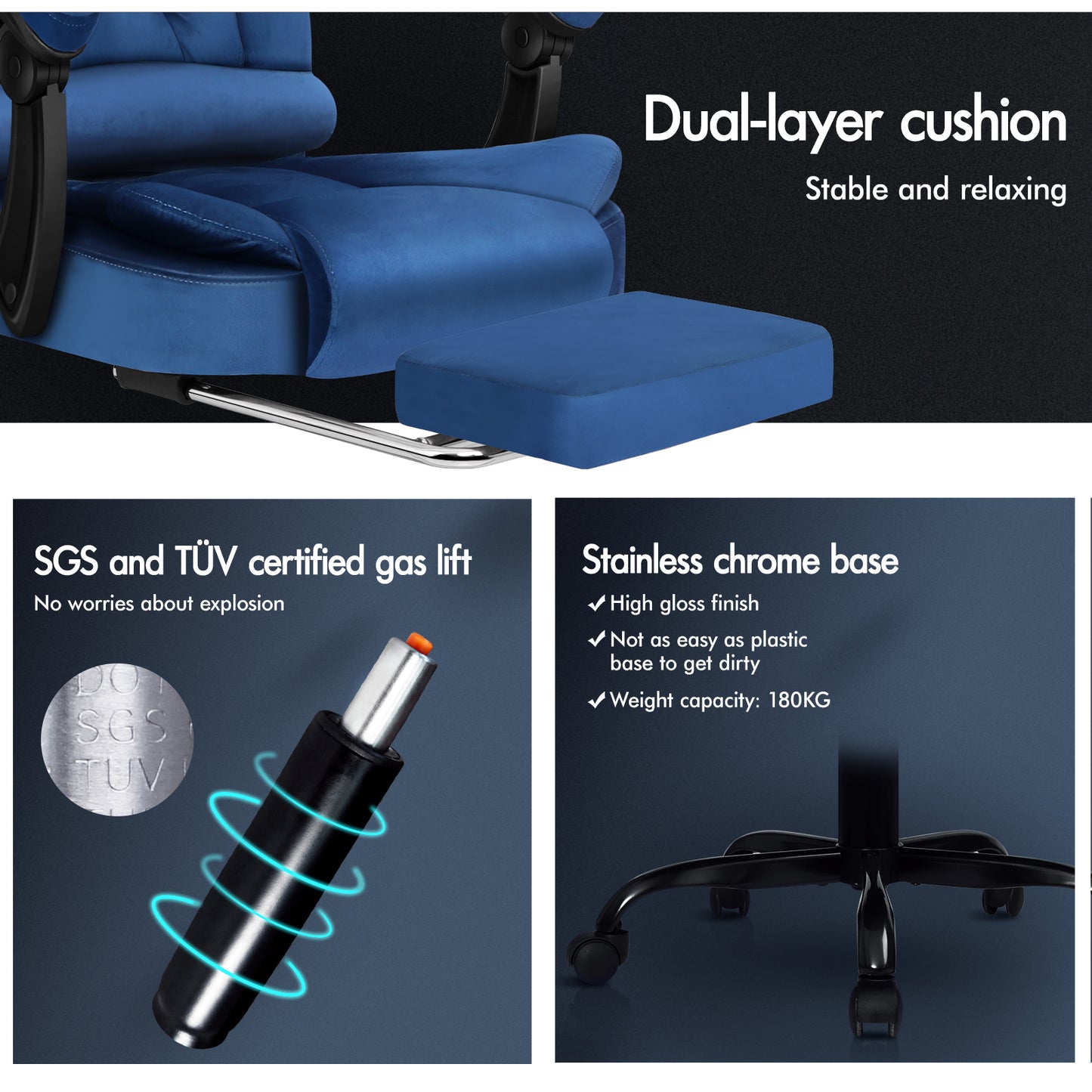 ELFORDSON Massage Office Chair with Footrest Executive Gaming Seat, Velvet Blue