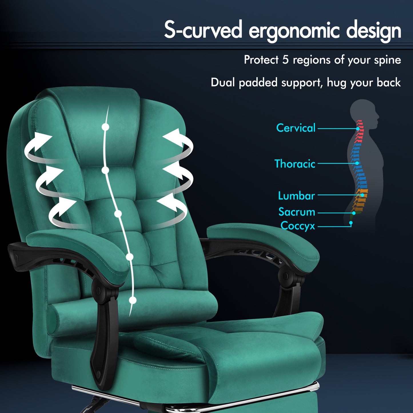 ELFORDSON Massage Office Chair with Footrest Executive Gaming Seat, Velvet Green