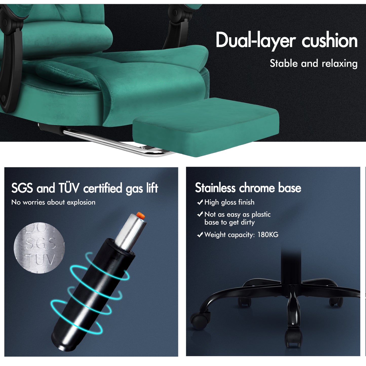 ELFORDSON Massage Office Chair with Footrest Executive Gaming Seat, Velvet Green