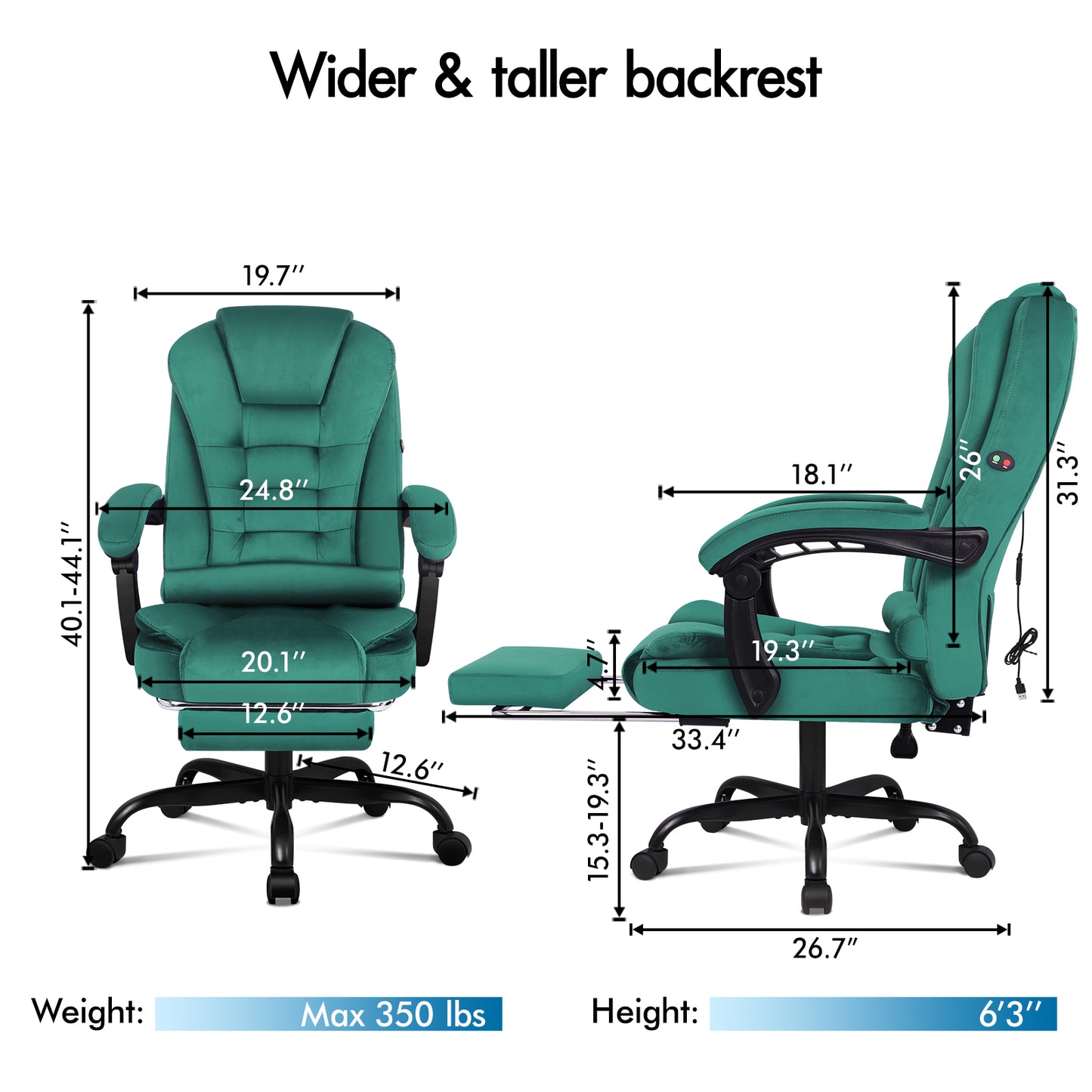 ELFORDSON Massage Office Chair with Footrest Executive Gaming Seat, Velvet Green
