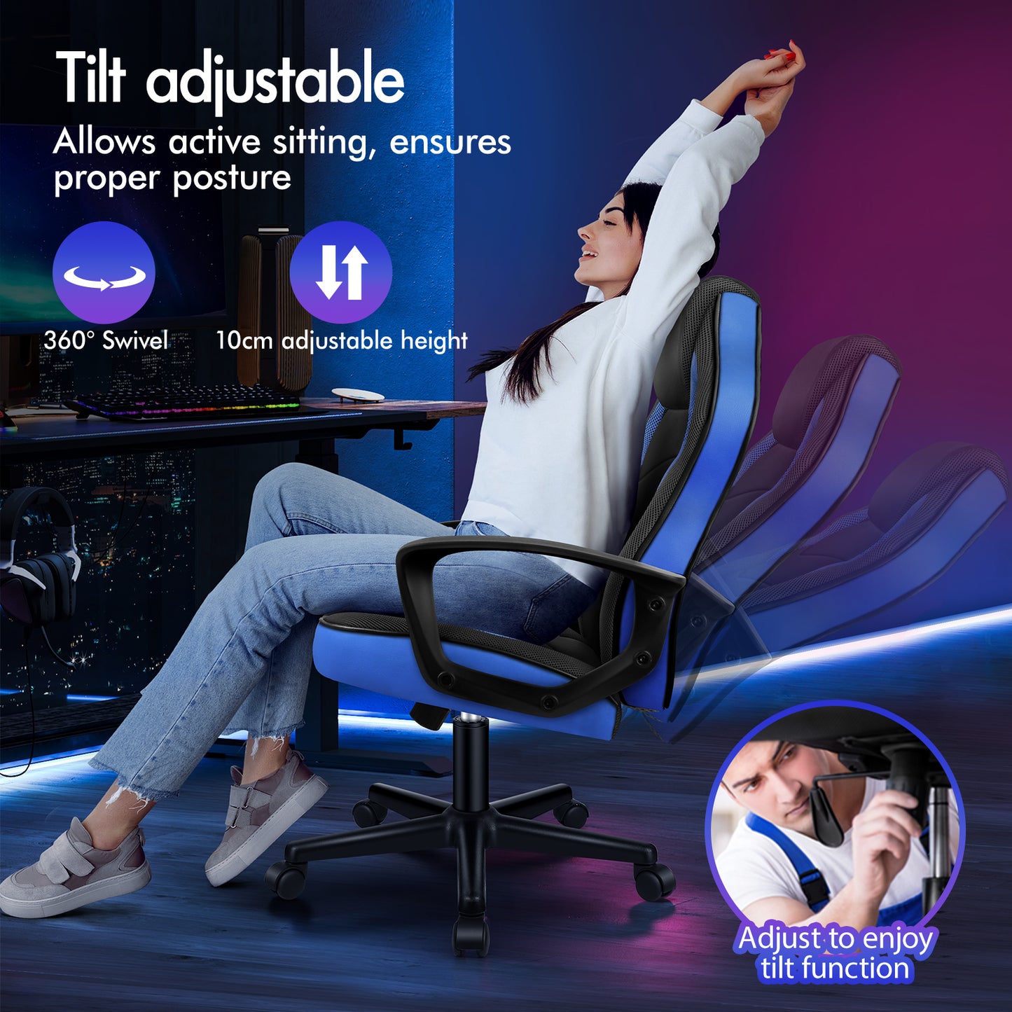 ELFORDSON Gaming Chair Racing Office Ergonomic Padded Swivel Executive Computer