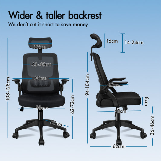 ELFORDSON Mesh Office Chair Executive Fabric Seat Tilt Computer All Black