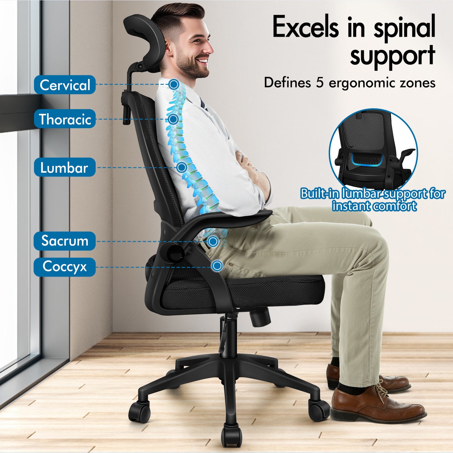 ELFORDSON Mesh Office Chair Executive Fabric Seat Tilt Computer All Black