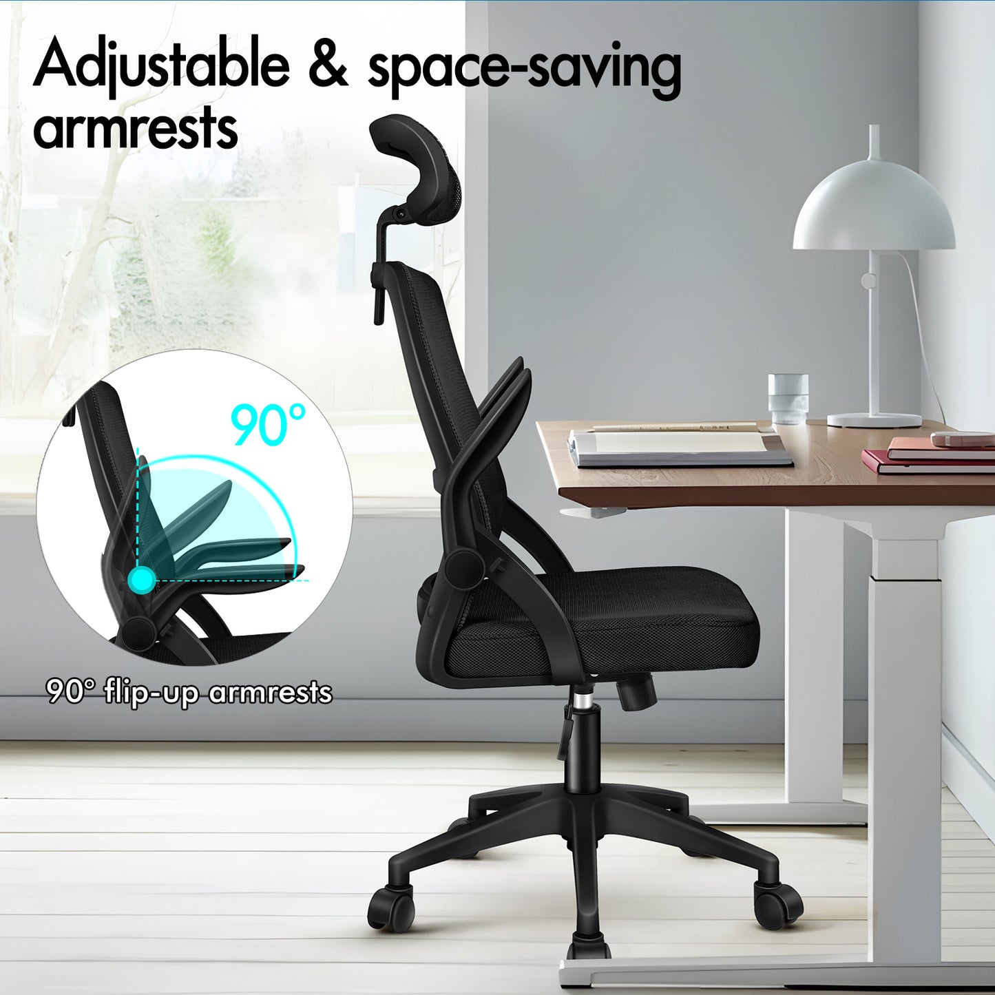 ELFORDSON Mesh Office Chair Executive Fabric Seat Tilt Computer All Black