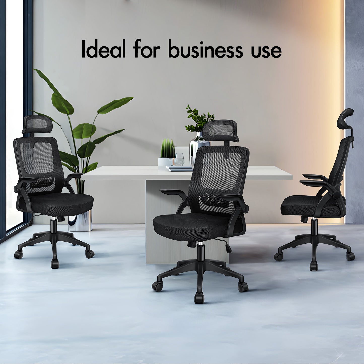 ELFORDSON Mesh Office Chair Executive Fabric Seat Tilt Computer All Black