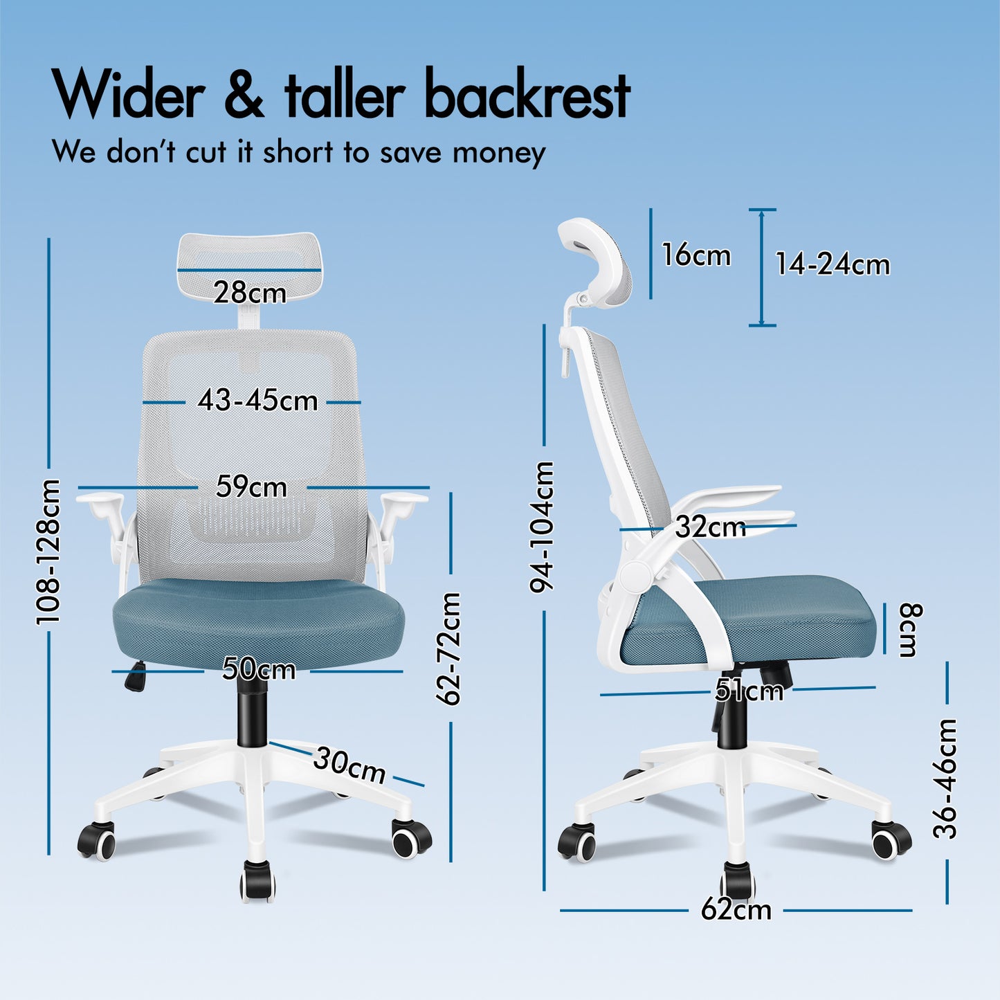 ELFORDSON Mesh Office Chair Executive Fabric Seat Tilt Computer Blue and Grey
