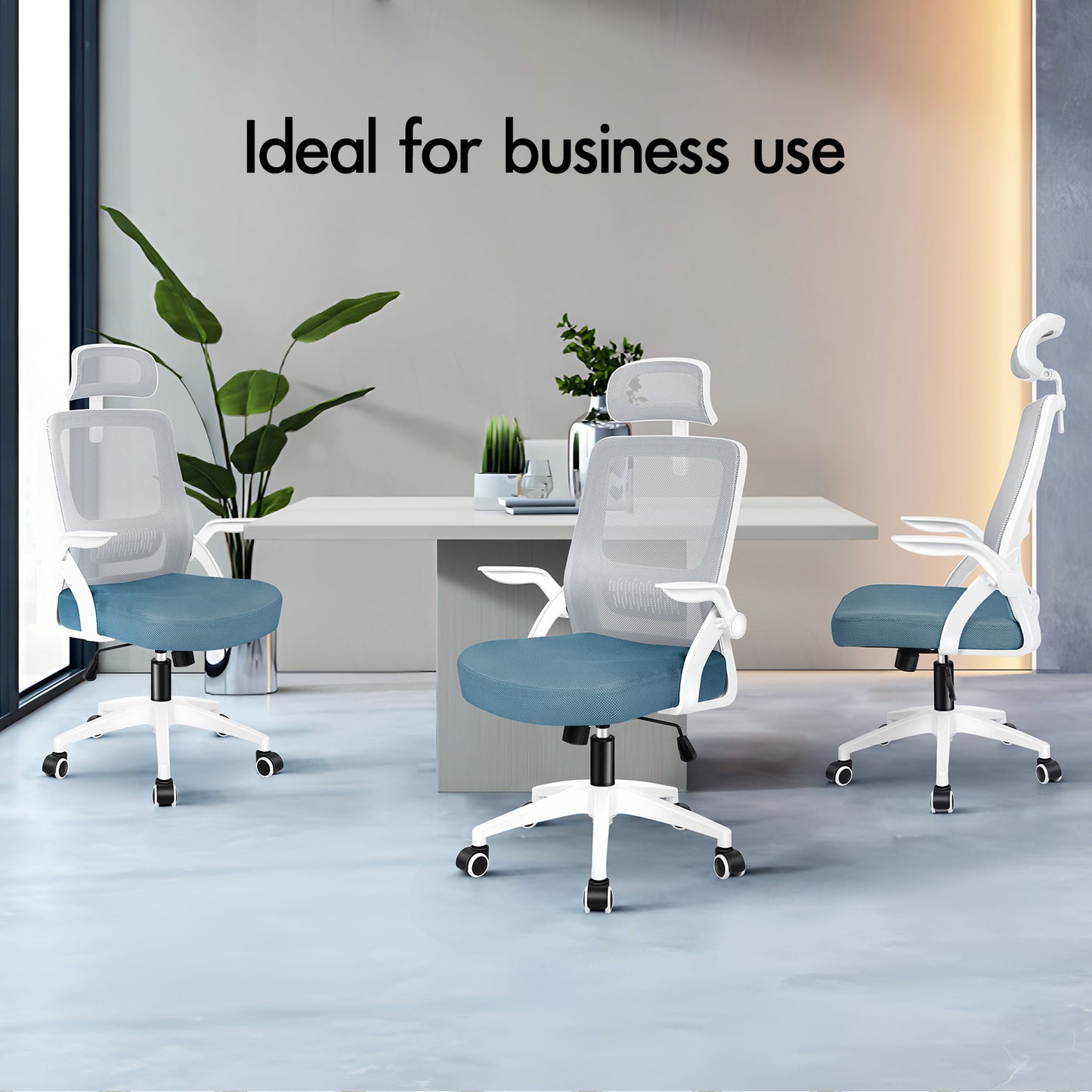 ELFORDSON Mesh Office Chair Executive Fabric Seat Tilt Computer Blue and Grey