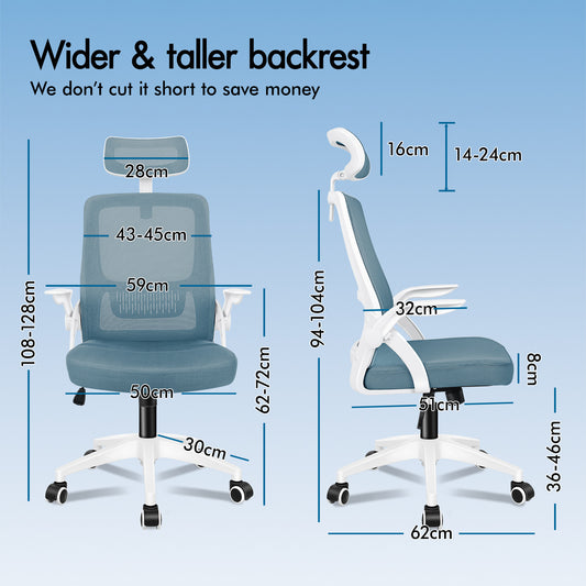 ELFORDSON Mesh Office Chair Executive Fabric Seat Tilt Computer Blue