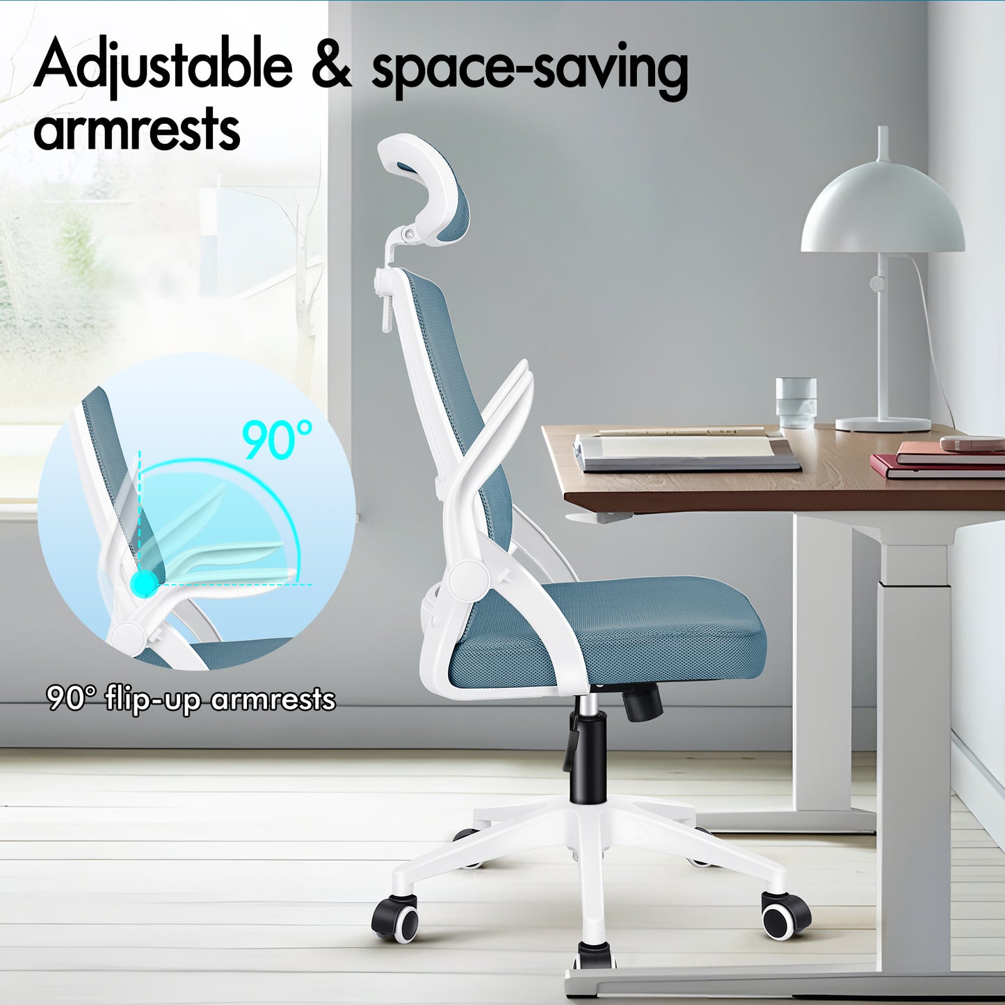 ELFORDSON Mesh Office Chair Executive Fabric Seat Tilt Computer Blue