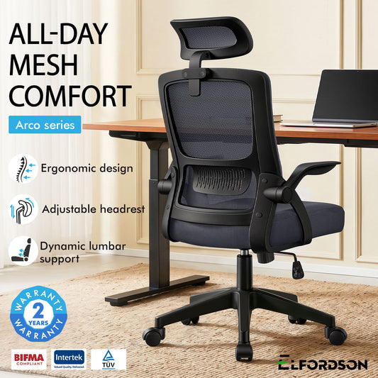 ELFORDSON Mesh Office Chair Executive Seat Tilt Racing Computer Dark Grey