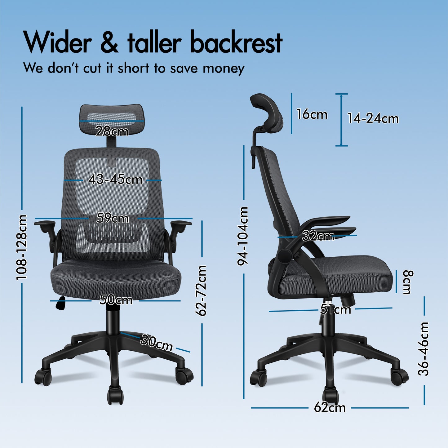 ELFORDSON Mesh Office Chair Executive Seat Tilt Racing Computer Dark Grey