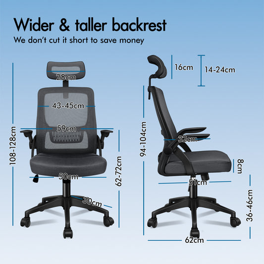 ELFORDSON Mesh Office Chair Executive Seat Tilt Racing Computer Dark Grey