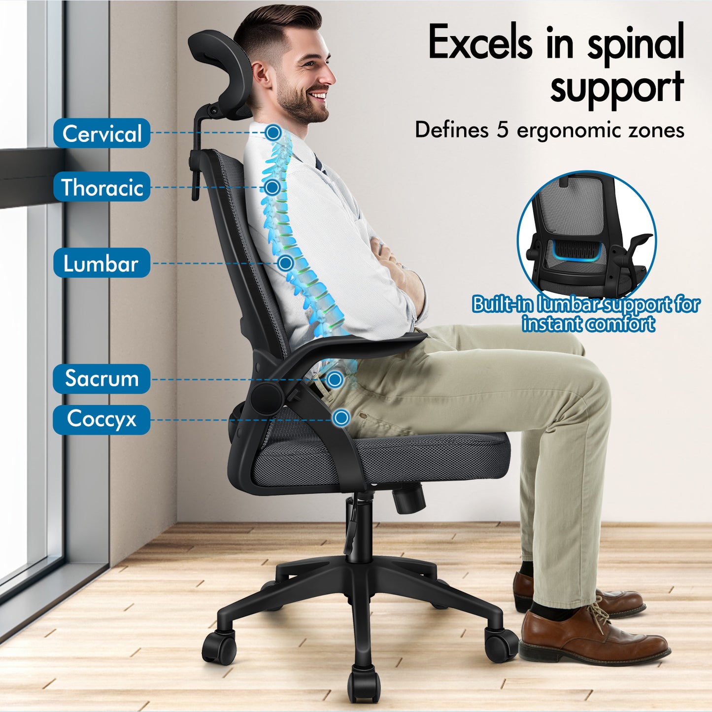 ELFORDSON Mesh Office Chair Executive Seat Tilt Racing Computer Dark Grey