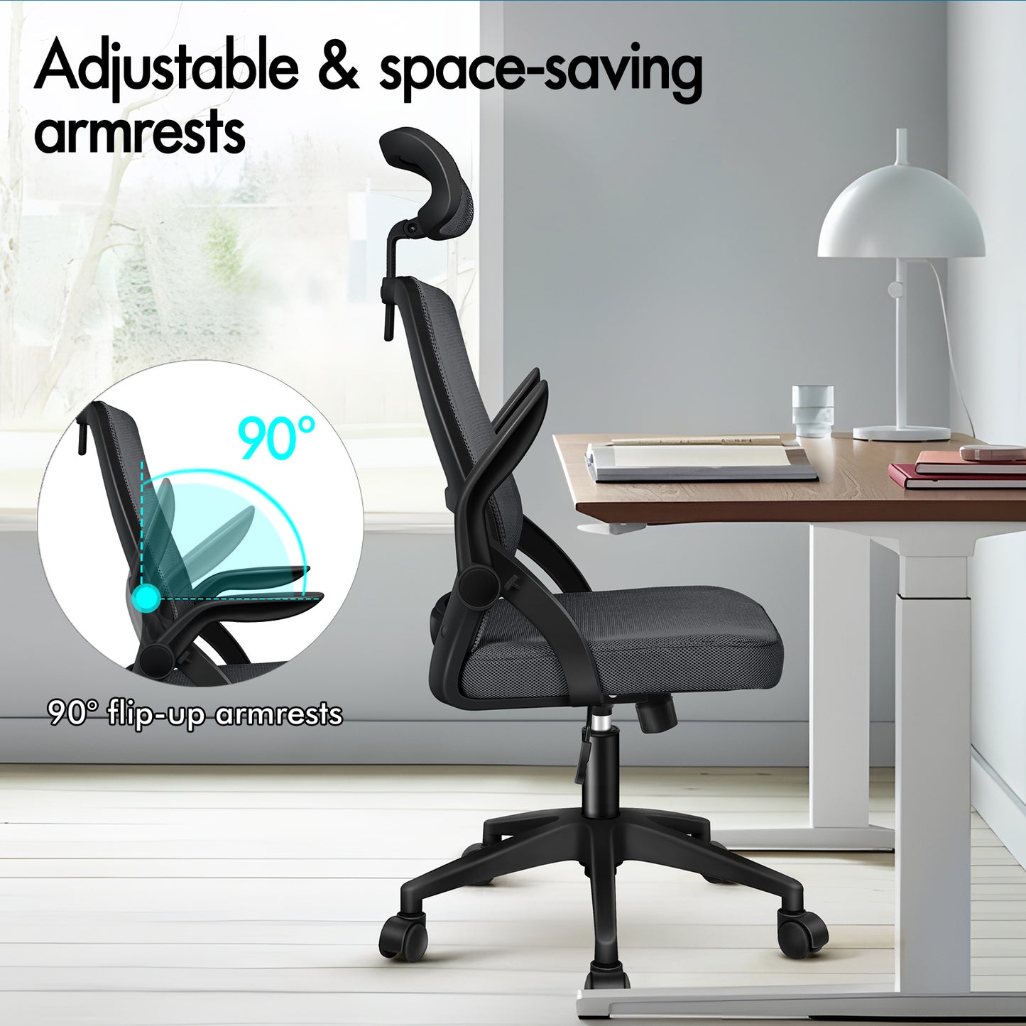 ELFORDSON Mesh Office Chair Executive Seat Tilt Racing Computer Dark Grey