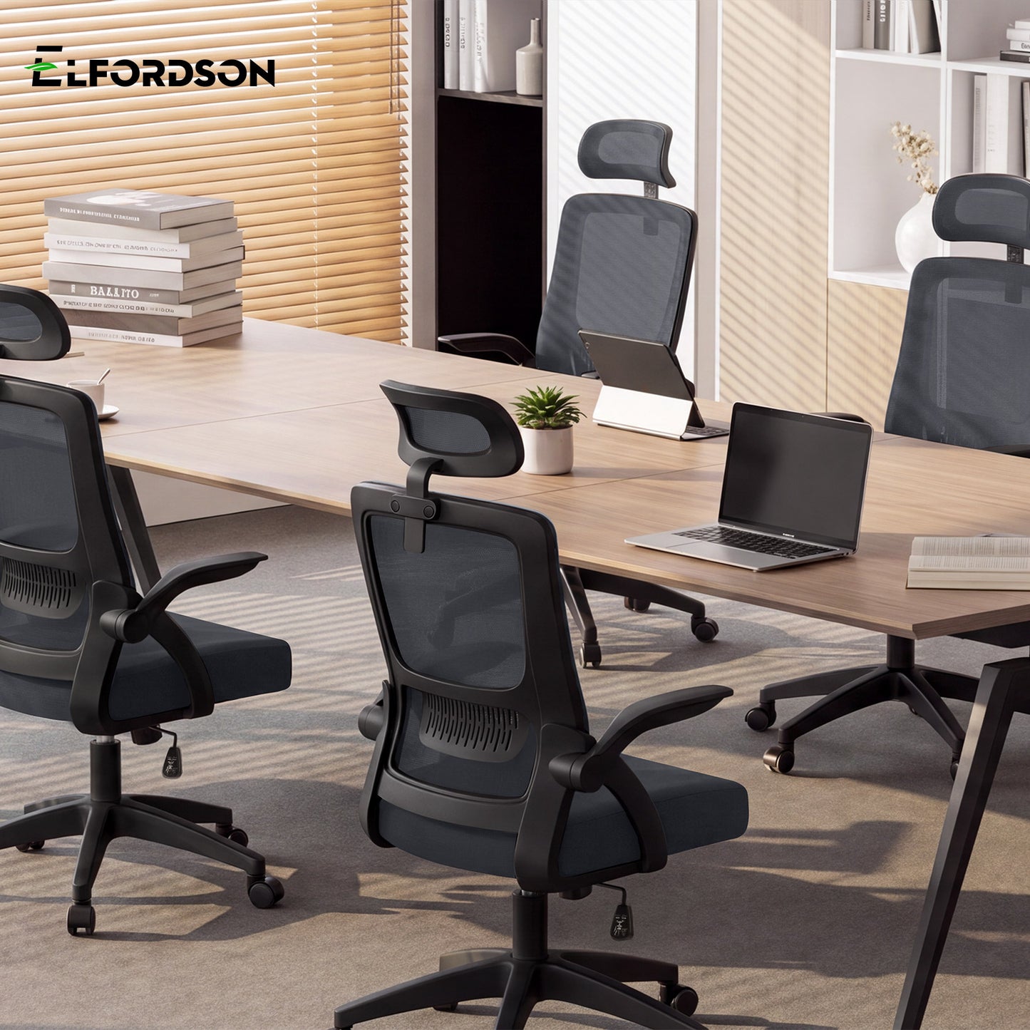 ELFORDSON Mesh Office Chair Executive Seat Tilt Racing Computer Dark Grey