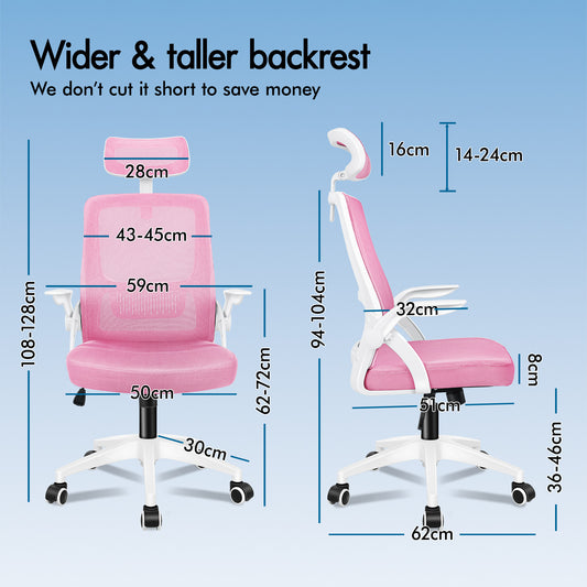 ELFORDSON Mesh Office Chair Executive Fabric Seat Tilt Computer Pink