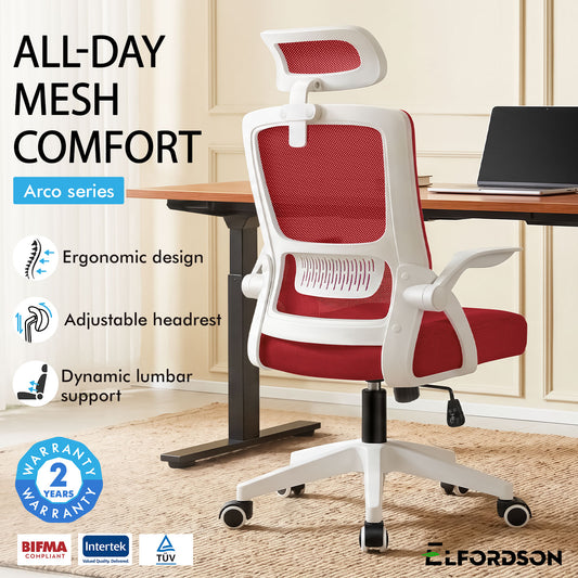ELFORDSON Mesh Office Chair Executive Fabric Seat Tilt Computer Red
